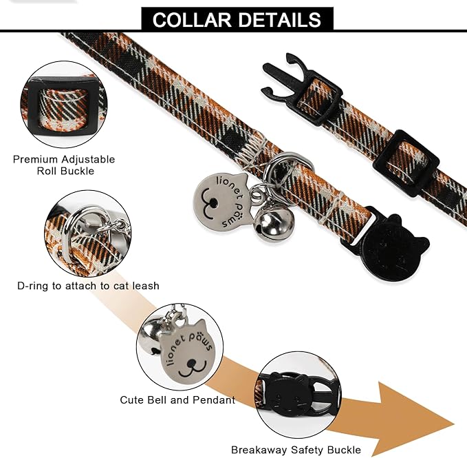 Lionet Paws 2pcs Pack Cotton Cat Collar,Breakaway Buckle with Halloween and Brand Pendant Cute Adjustable Cat Kitten Collar,Ideal for Girl Cats