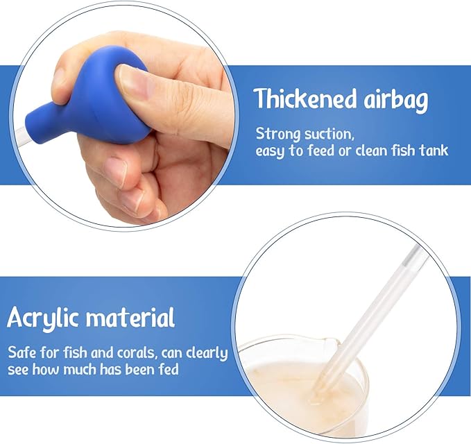 Boao 2 Sets Long Pipette for Fish Tank Coral Food Feeder Long Syringe Aquarium Coral Feeding Tube for Marine Fish Reef Aquatic Plant Spider Snake Lizard(Blue)