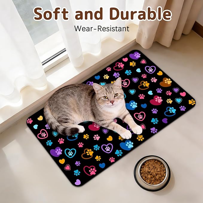 Dog Food Mat for Bowls, Absorbent Quick Dry Dog Cat Mats for Food and Water, Non-Slip Backing Pet Mat Pet Supplies - Paw Pattern