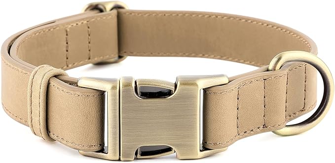 Plutus Pet Genuine Leather Dog Collar – Adjustable Pet Collar with Quick Release Metal Buckle, Soft Real Leather for Small Medium Large Dogs, Heavy Duty & Skin-Friendly (Beige, M)