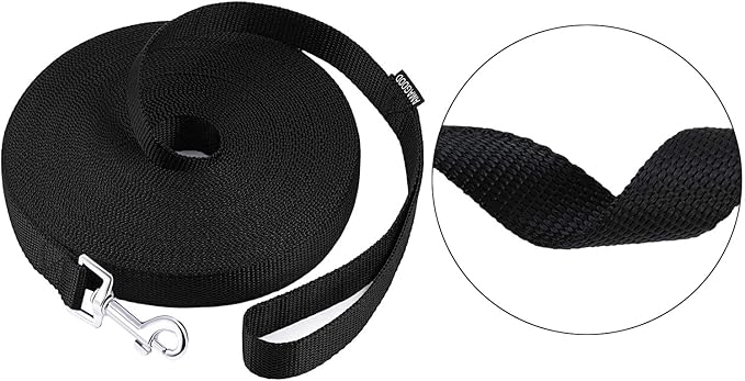 AmaGood Dog/Puppy Obedience Recall Training Agility Lead-15 ft 20 ft 30 ft 50 ft Long Leash-for Dog Training,Tie Out,Play,Safety,Camping (15 feet, Black)