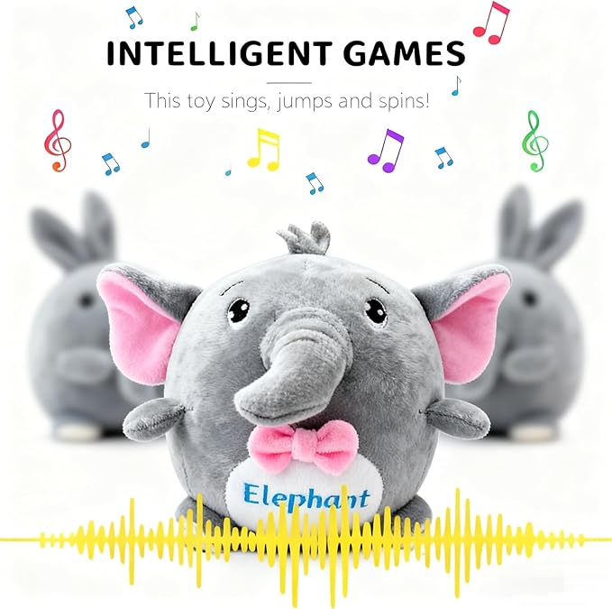Interactive Dog Toys,Active Moving Pet Plush Toy with Recording and Music Modes,Jumping Squeaky Song shaking Interactive Dog Ball,Rechargeable Dog Toys to Keep Them Busy,Animal Plush Pet Toy(Elephant)