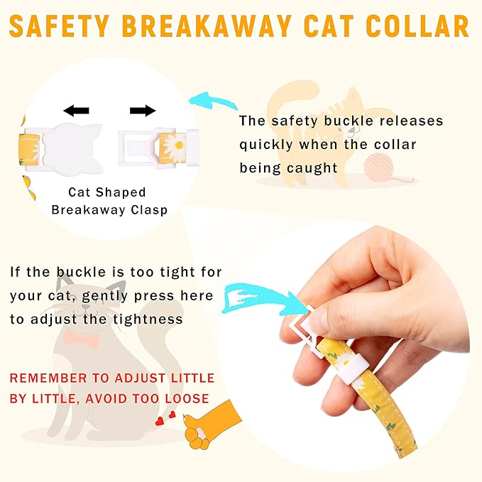 Airtag Cat Collar, JXFUKAL Kitten Collar Breakaway with Silicone Airtag Holder, Bells & Flower Charm for Girl Cats Boy Cats Small Dogs(Yellow)