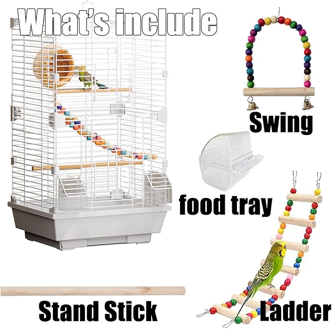 Basic Bird Cage, 24.8inch Parrot Cage (24.8" x 14.6" x 11"),Bird Cage with Ladder, Horizontal Bar, 2 Feeders, and Swing