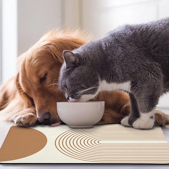 Dog Food Mats for Floors Waterproof, Cat Water Bowl Mats Pet Feeding Absorbent Mat Placemats for Food and Water Beige Bohemia 16 * 24 inch