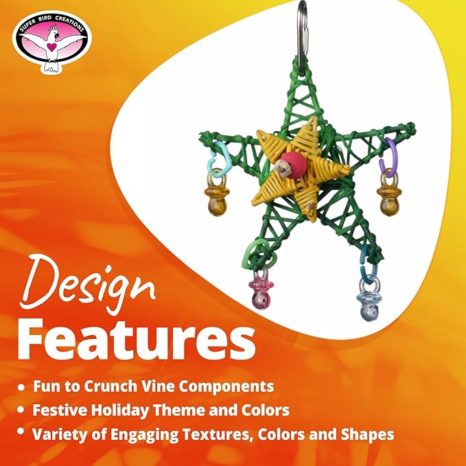 Super Bird Creations SB586 X-mas Star Bird Toy, Small Bird Size, 4.5" x 3"