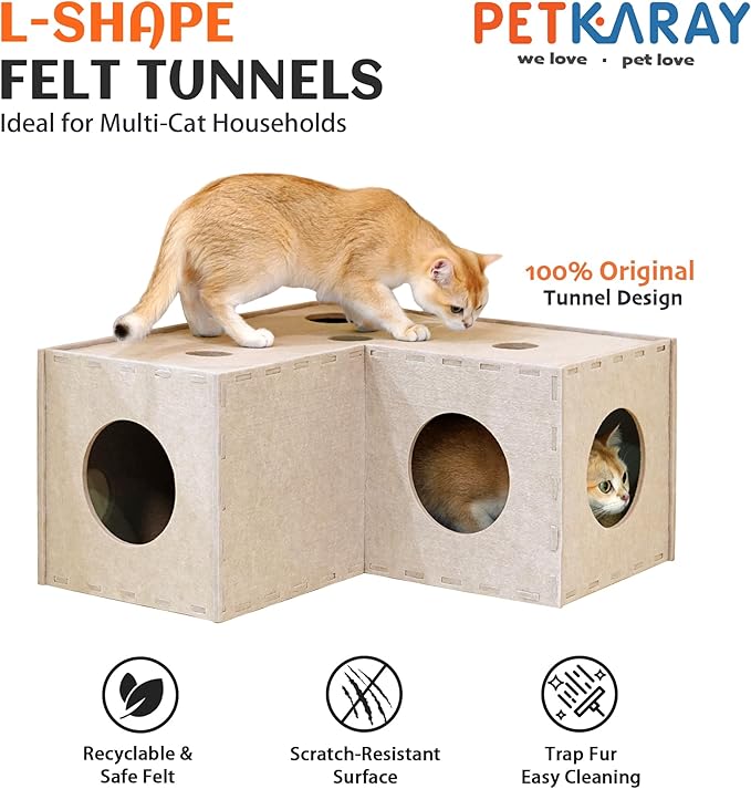 PETKARAY Cat Tunnel, Original Cat Hideaway Cave for Indoor Cats, Large Kitten Play Tubes and Tunnels, Soft Felt Cat Toy with Interactive Peek Hole