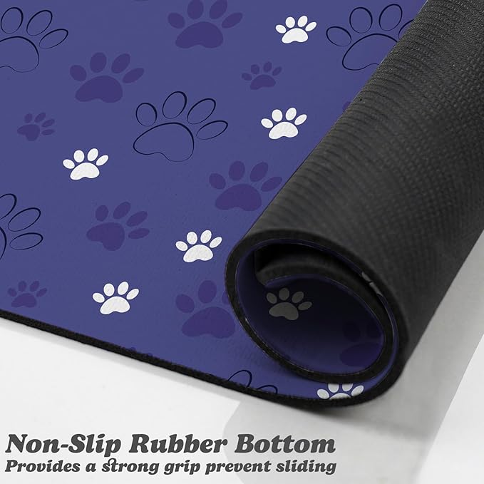 Dog Food Mat, Absorbent Water Bowl Mats Cat Pet Feeding Placemats Dark Blue 16 * 24 inch