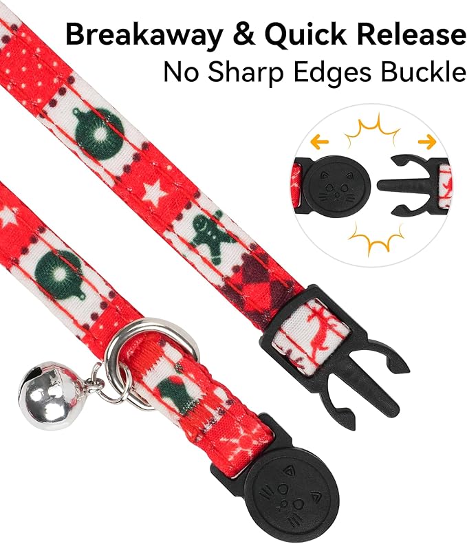 Joytale Upgraded Christmas Cat Collar with Bells, Breakaway Cat Collars with Bow Tie, 1 Pack Girl Boy Safety Plaid Kitten Collars, Christmas