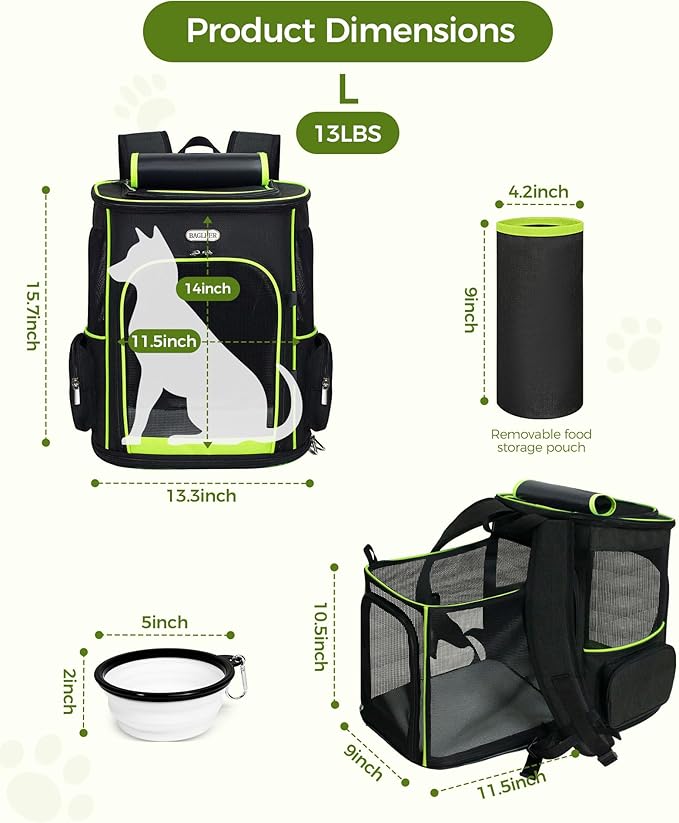 BAGLHER Expandable Cat Carrier Backpacks, Retractable Pet Carrier Backpack for Small Dogs & Cats with Breathable Mesh, Travel Bag Up to 18 Lbs for Hiking Camping Outdoor - Black
