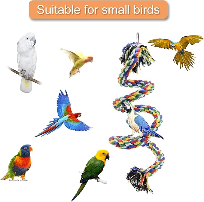 WishLotus Bird Perches, Parrot Colorful Climbing Rope Swing Toys Parrot Stand with Bell and Hanging Clip for Parrots, Budgies, Macaws, Parakeets, and Other Small Birds. (100cm)