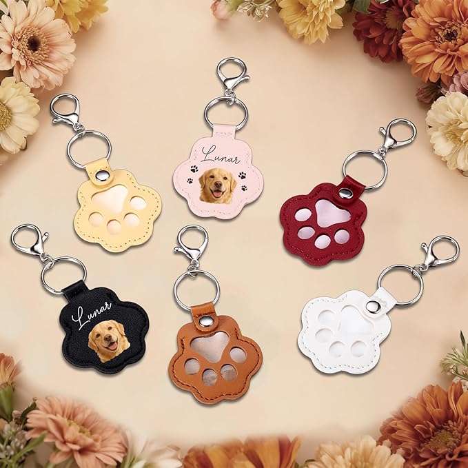 Eunigem Personalized Pet Memorial Gifts for Dogs Cats-Custom Dog Hair Keychain Paw Keychains for Dog Fur-Shaped Leather Keychain,Remembrance Accessory Pet Hair Keepsake for Bag or Key (Color-10)