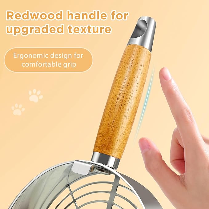Cat Litter Scoop, Litter Scooper, Metal Cat Litter Scoop, Stainless Steel Cat Litter Scoop, Kitten Pooper Lifter, Kitty Metal Scooper with Holder for Cat Litter Box Strip Holes Easy Cleaning