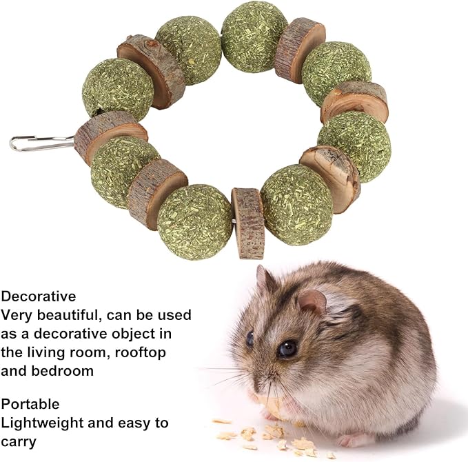 Wood and Straw Chew Toys, Edible and Non, Promote Teeth, Nutritious, for Small Animals Like Hamsters and Rabbits (Wooden Piece Round Ring)