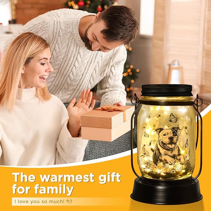 Pit Bull Gifts for Women/Men Pit Bull Solar Lanterns Mom Birthday Pibble Dog Lovers Lantern Pet loss Animal Bully Memorial Lights Solar Garden Decoration for Yard, Patio,Backyard,Porch Torches