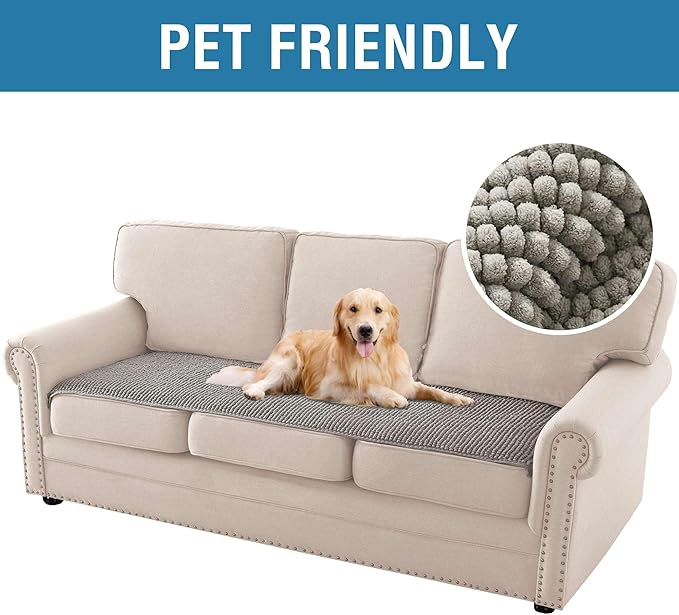 H.VERSAILTEX Plush Chenille Couch Cover for 3 Cushion Couch Anti Slip Washable Sofa Slipcovers Soft and Durable Furniture Protector for Dogs Cats Kids (27.5" x 82", Dove)