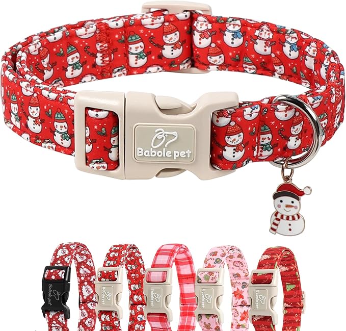 Christmas Dog Collar - Cute Red Snowman Christmas Puppy Collar with Safety Buckle, Soft Adjustable Holiday Dog Collars for Small Medium Large Dogs M