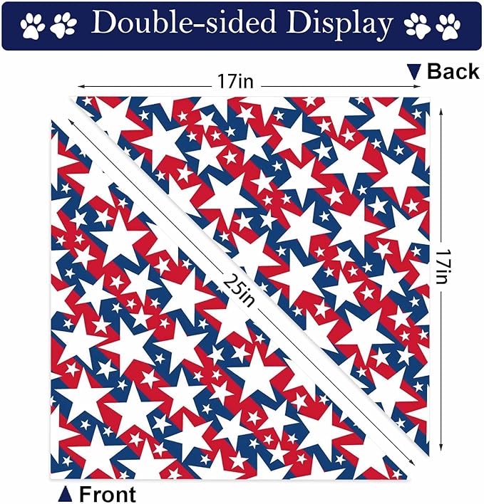 4th of July Dog Bandanas, 2PCS American Flag Patriotic Scarf, Independence Holiday Bandana,Premium Durable Triangle Reversible USA Bandana for Large Dogs