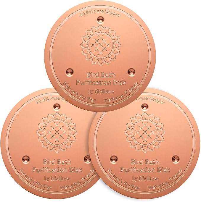 Mellbree 3-Pack Bird Bath Copper Disk, 0.6mm Reinforced 99.99% Pure Copper Cleaning Disk with Triple-Point Support for Physical Safe Clean Water All-Season (Sunflower)