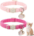 2 Pack Corduroy Cat Collars - Cute Breakaway Cat Collar with Bell and Paw Pendant, Soft Adjustable Fall Winter Kitten Collars for Girl Boy Cats, Pink&Deep Pink