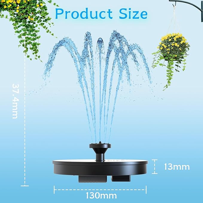 AMZtime Solar Fountain, 2025 Upgraded Solar Water Fountains with 6 Nozzles, Free Standing Floating Solar Powered Water Fountain Pump for Bird Bath, Garden, Pool, Pond and Outdoor