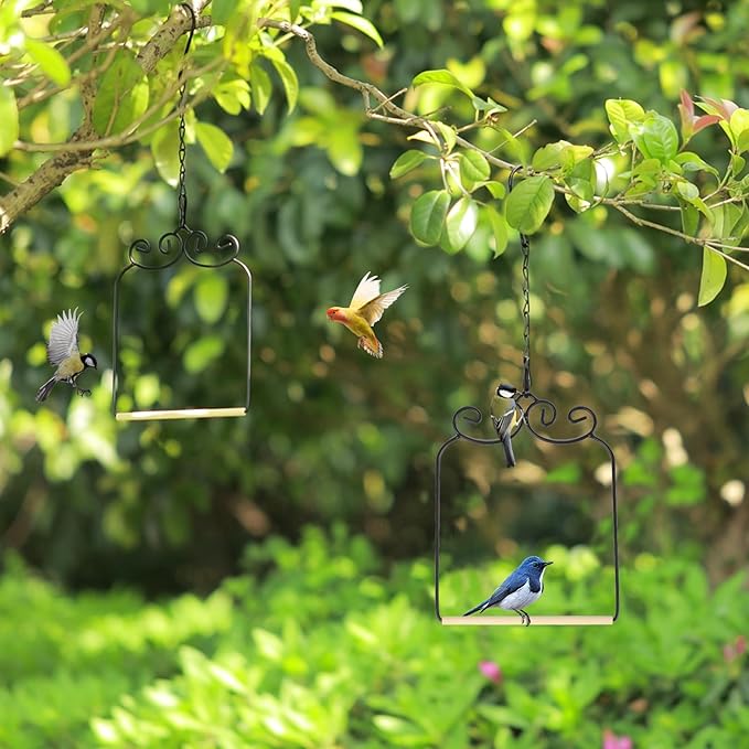 3PK Metal Frame Hummingbird Swings and Perches with Wooden Dowel Black Bird Swing Outdoor Bird Perch Humming Bird Swing (3PK)