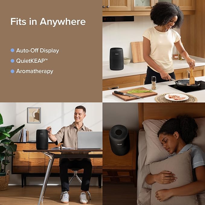 LEVOIT Air Purifiers for Bedroom Home, AHAM VERIFIDE, 3-in-1 Filter with Fragrance Sponge for Better Sleep, Filters Smoke, Allergies, Pet Dander, Odor, Dust, Office, Portable, Core Mini-P, Black
