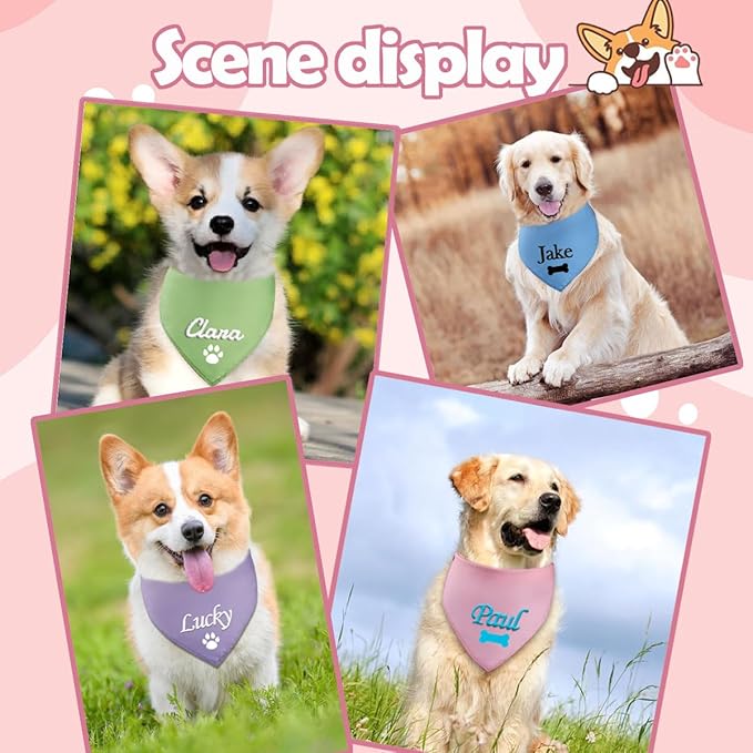 Personalized Dog Bandana,Custom Pet Scarf with Embroidered Name,Bibs Triangle Scarfs Gift for Small Medium Large Dogs Cats Baby Puppy Pets Accessories