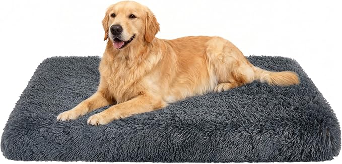Fluffy Orthopedic Dog Beds for Large Dogs with Washable Removable Cover Dog Crate Bed Egg Crate Foam Support Plush Pet Pad Mat with Anti-Slip Bottom (42 * 28,Dark Grey)