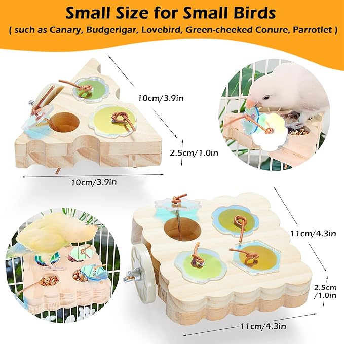 2Pcs Wooden Small Bird Foraging Toys, Interactive Parakeet Foraging Toys for Cage, Bird Enrichment Toys for Conure Slow Feeder, Budgie Cage Toy Puzzle, Parrot Toys for Small Sized Birds