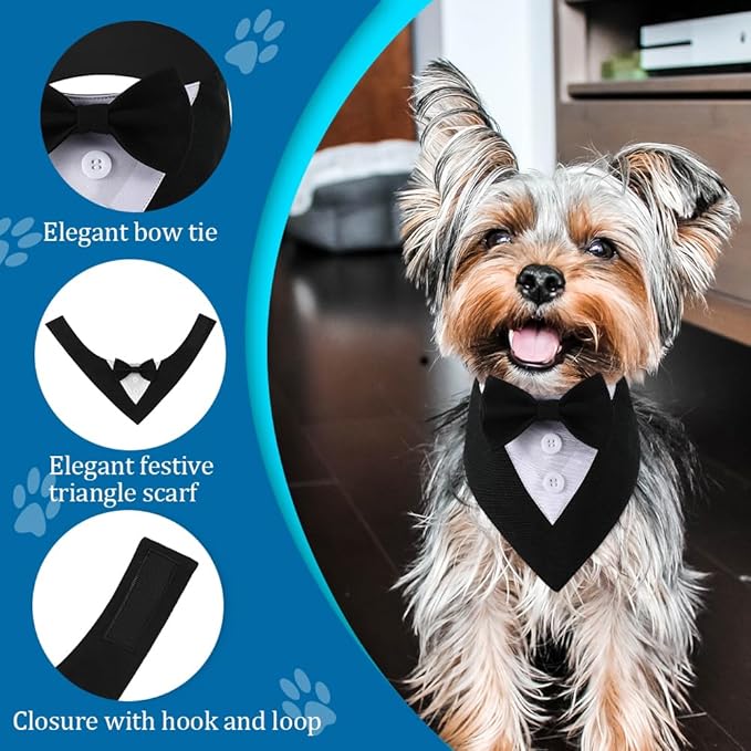 Tuxedo Bandana, Adjustable Pet Collar With Bow for Small, Medium and Large Dogs, Formal Wedding Clothing, Birthday Gifts