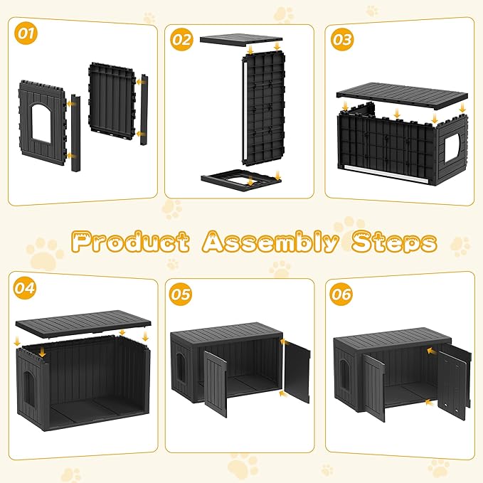 Cat Litter Box Enclosure, Multi-Functional Hidden Enclosed Litter Box Furniture with Adjustable Partition, Indoor Outdoor Cat House Weatherproof, Side Table, Easy to Clean & Assemble, Black