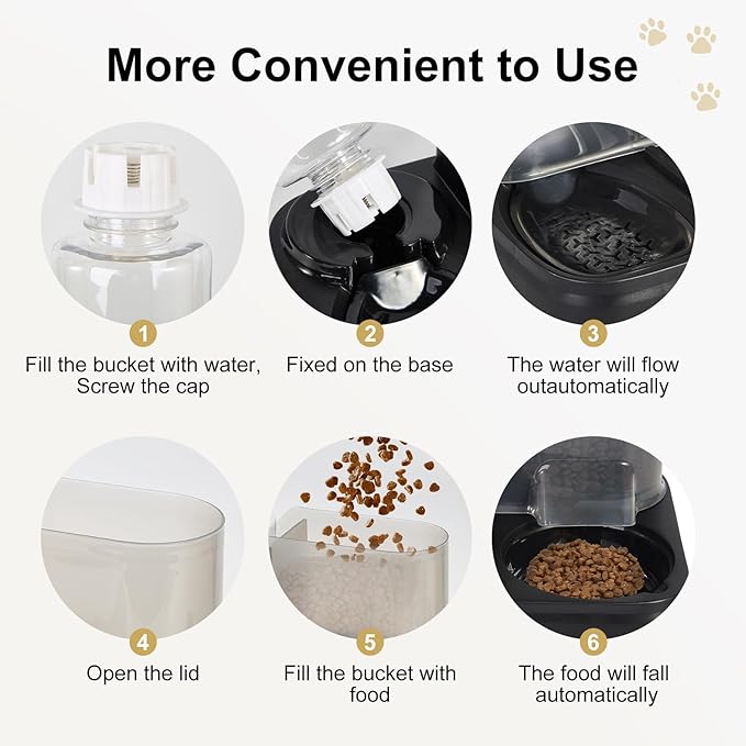 Gravity Pet Feeder and Water Dispenser Set, Automatic Dog Feeder and Dog Water Dispenser for Dogs Cats Pets Animals Large Capacity (Black)