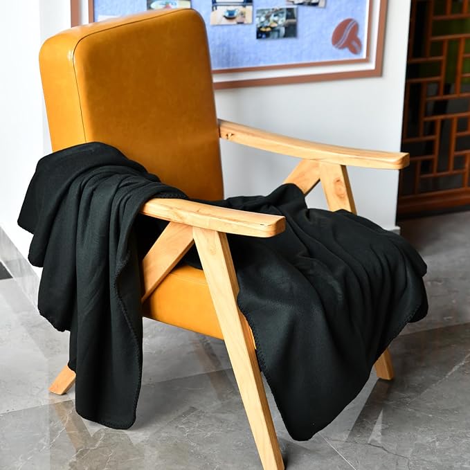 Fleece Throw Blankets Bulk Fleece Blankets Solid Wholesale Lightweight Warm Soft for Pet Bed Sofa Couch Office Wedding Gifts Travel Seasons Beige and Black 50x60 Inches Pack of 6