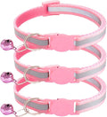 3 Pack Reflective and Breakaway Cat Collars with Bells，Adjustable Kitten Collars from 7.5 to 12.5 Inches, Ideal of Kitten Collar, Suitable for Girls and Boys (Pink)