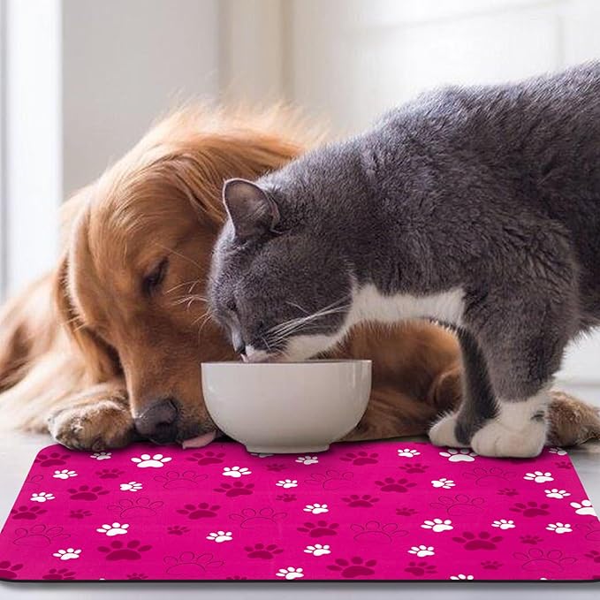 Dog Food Mat, Absorbent Water Bowl Mats Cat Pet Feeding Placemats Pink 17 * 30 inch