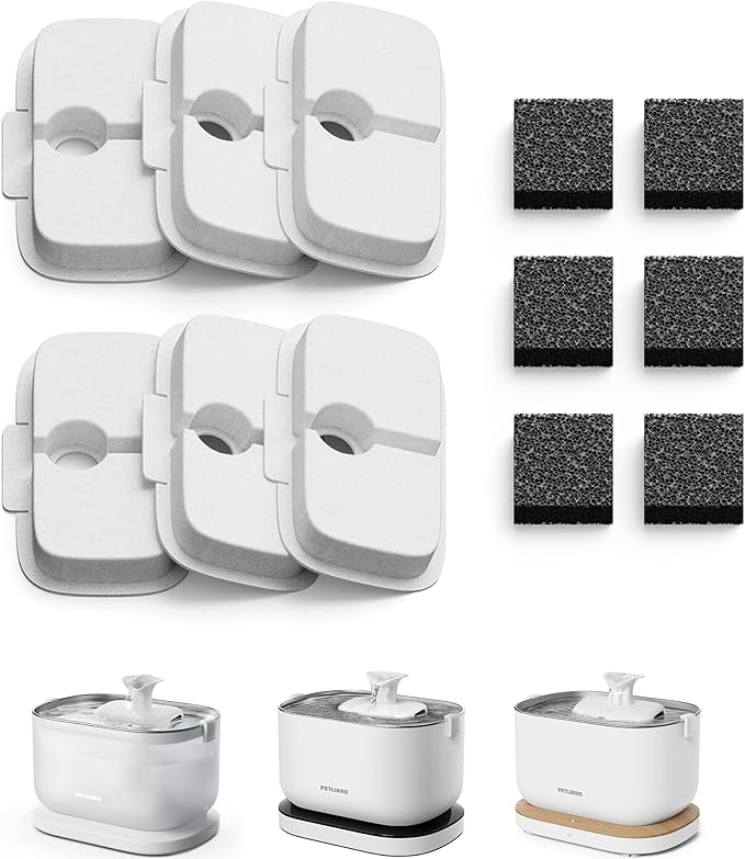 PETLIBRO 6 Packs Replacement Filters for Dockstream Cat Water Fountain PLWF105/PLWF115/PLWF106/PLWF116/PLWF005, 3 Months Set of Replacement Filters for Ultra Quiet Pet Water Fountain