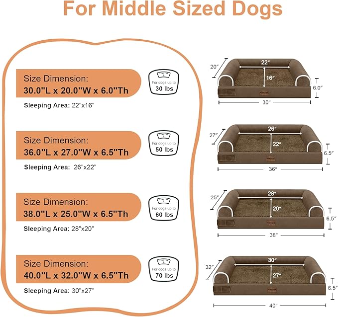 Large Dog Bed Orthopedic Washable: Beds Bolster XL Bed Big XLarge Dogs Egg Crate Foam Couch Sofa Waterproof with Removable Cover - Dark Coffee