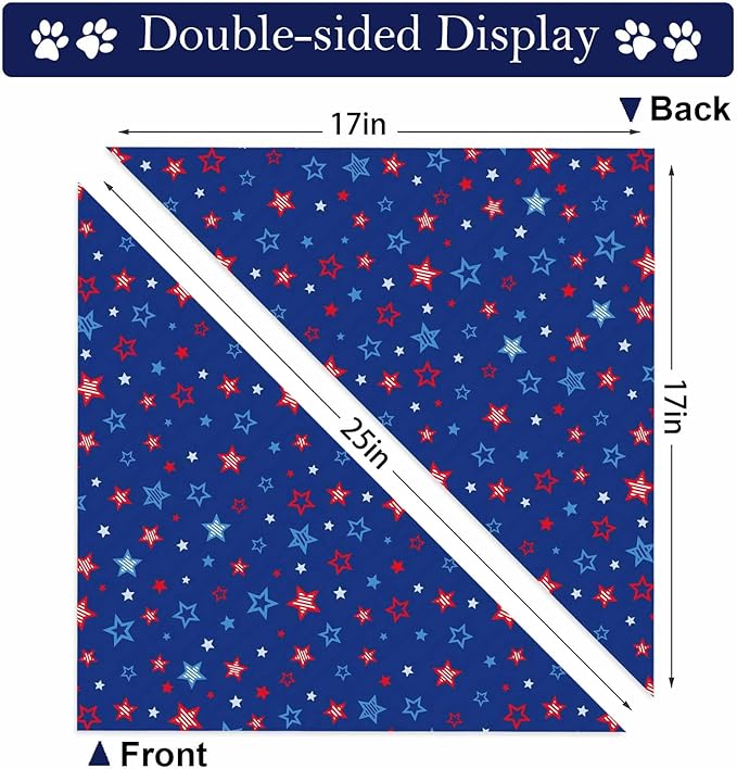 4th of July Dog Bandanas, 2 Pack Reversible USA Patriotic Bandana for Boy and Girl, Premium Durable Fabric, American Flag Pet Scarf for Small Medium Large and Extra Large Dogs