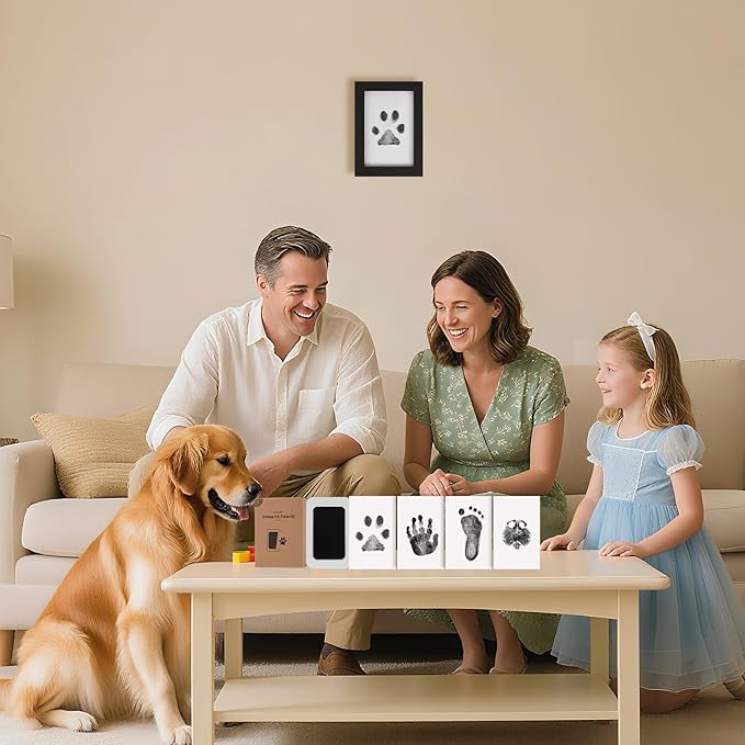 Inkless Paw Print Kit for Dogs,Cats & Babies - Clean Touch Dog Nose & Baby Handprint Kit,Mess Free Dog Paw Print Kit,1-Pcs Ink Pad & 1 Wooden Frame - Keepsake Gifts for Pet Lovers,New Moms