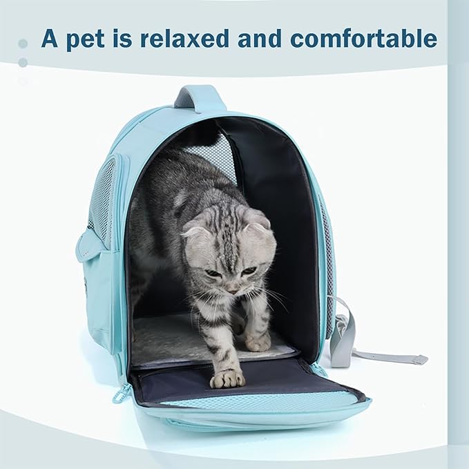 Cat Carrier Backpack,Large Space Animal Carrier Backpacks for Small Dogs Kitten and Medium Cats, Comfort & Safety,Design Reduces Pressure for Travel Outdoor and Vet Visits (Blue)