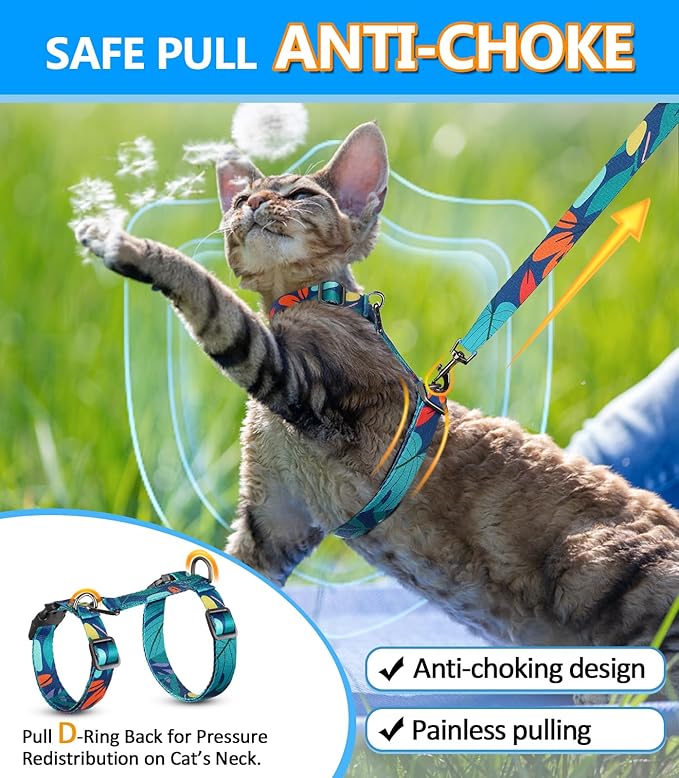 Halypet Cat Harness and Leash Set, Escape Proof [3 in 1 Adjustable & Lightweight] Cat Harness, Comfortable Soft Kitten Harness for Cats Safe, Easy to Wear, Outdoor Walking Travel