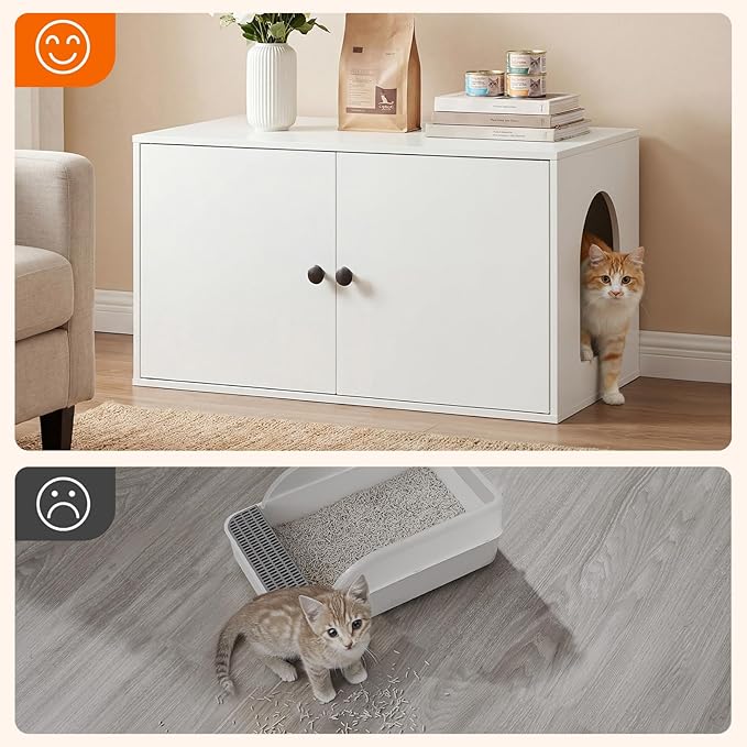 HOOBRO Cat Litter Box Enclosure, Hidden Litter Box Furniture with Side Entry, Litter Box Cabinet, Indoor Cat House, End Side Table, 31.5"L x 17.7"W x 16.3"H, for Living Room, Bathroom, White WT40MW01