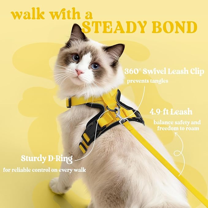 rabbitgoo Cat Harness and Leash for Walking, Escape Proof Soft Adjustable Vest Harnesses for Cats, Easy Control Breathable Reflective Strips Jacket, Yellow, XXS