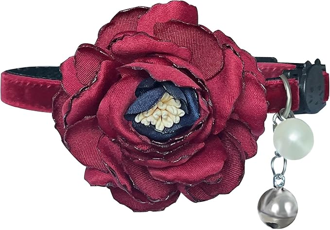 Fupo Cat Collars for Girl Cats - Floral Cat Collar Breakway Kitten Collar with Bell for Small Female Cats Puppies (Red)