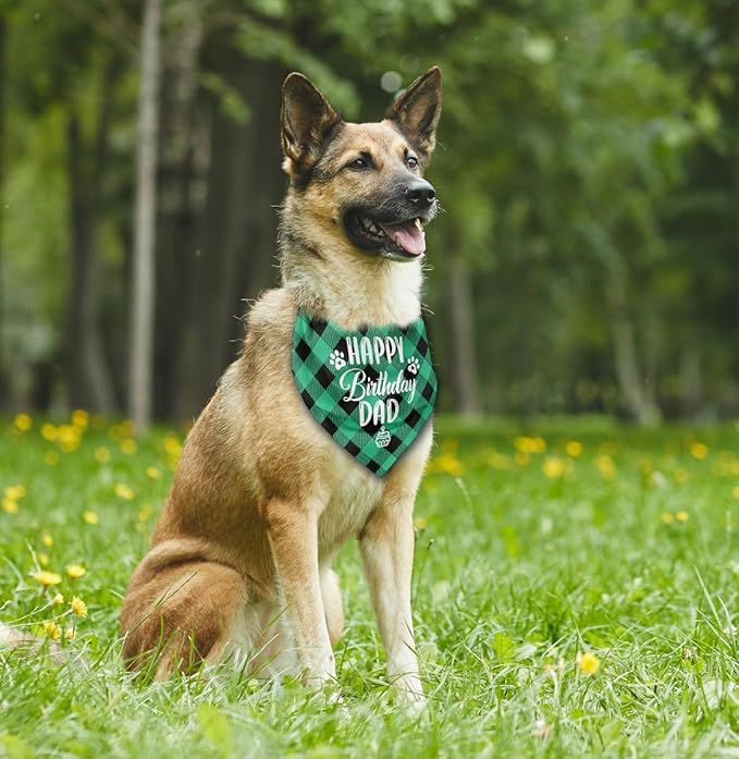 AUII JO DESIGN Dog Bandana, Plaid Geometric Pattern, Comfortable & Breathable, Perfect for Small to Large Dogs, 25*17IN, Unisex, Birthday Dad 03, Flannel, Hand Wash Only