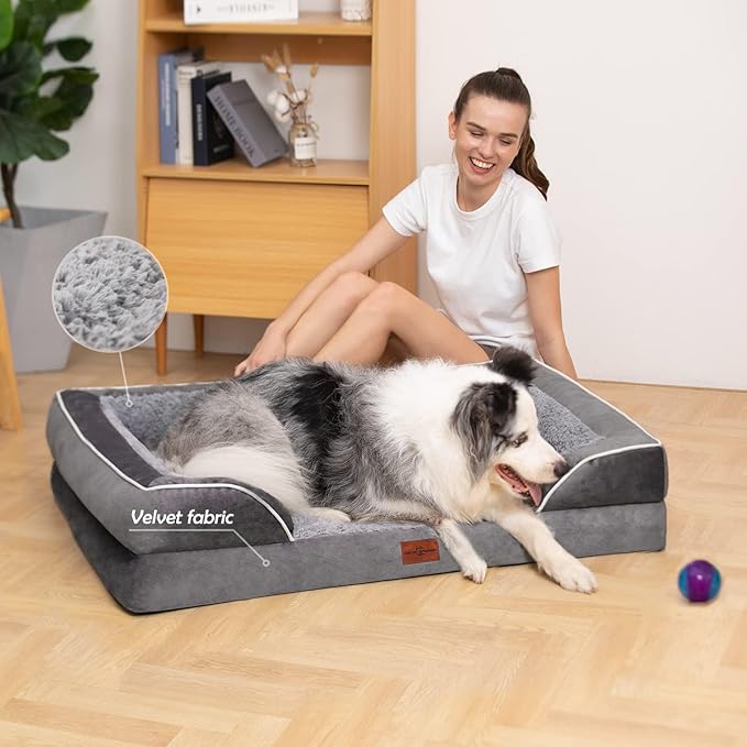Comfort Expression Orthopedic Dog Bed for Large Dogs 35x22 Inch, Waterproof Supportive Egg Crate Foam Large Pet Bed with Removable Bolsters, Dog Couch with Washable Cover & Non-Slip Bottom, Grey