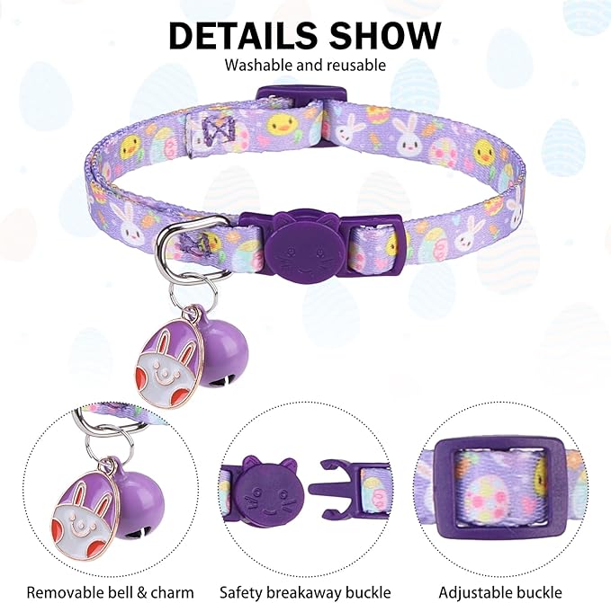 Breakaway Cat Collars for Girl Boy Cats, Spring Summer All Weather Cat Collar Personalized Pattern 2 Pack,Cute Classic Safety Buckles and Bells,Adjustable Printed Nylon Colorful Kitten Collar