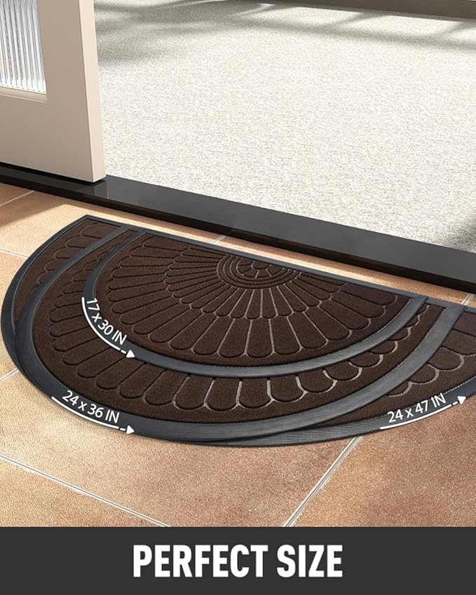 tchdio Door Mat Outdoor Indoor Entrance Doormat-Semicircular Durable Rubber Non Slip Front Door Mat for Outside Inside Entry Entryway Dirt Trapper WelcomeMat for Muddy Paws and Shoes-Brown 24”x47”