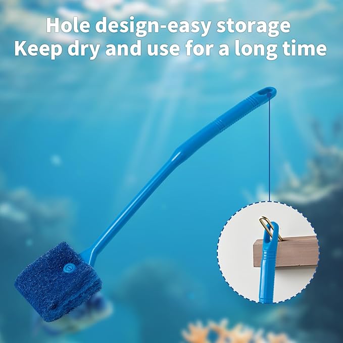 SLSON Aquarium Algae Scraper Double Sided Sponge Brush Cleaner Long Handle Fish Tank Scrubber for Glass Aquariums and Home Kitchen,15.4 inches (4)